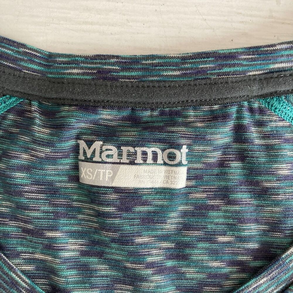 Marmot Womens Mirage Tee Activewear V-Neck T-Shirt Size XS Moss Green/Teal - Picture 11 of 11